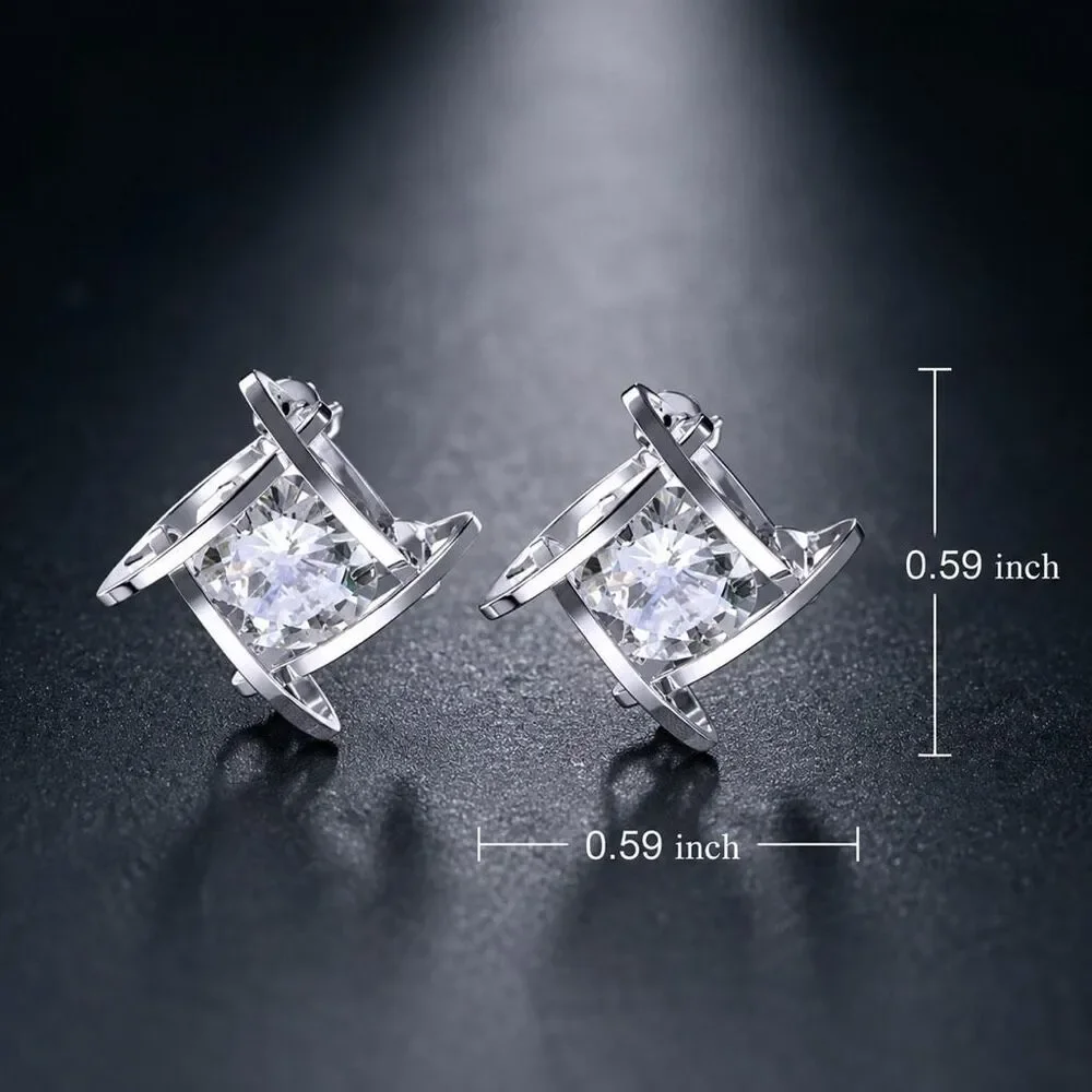 Italian Luxury Boutique Diamond Simulant Crystal Stud Earrings
